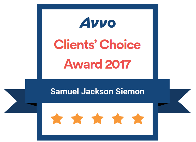 Avvo Clients' Choice Award 2017 | Samuel Jackson Siemon | Five Stars
